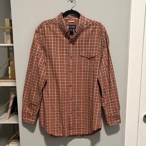 Chaps Men's Orange and White Plaid Shirt